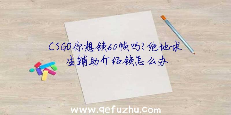 CSGO你想锁60帧吗？绝地求生辅助介绍锁怎么办