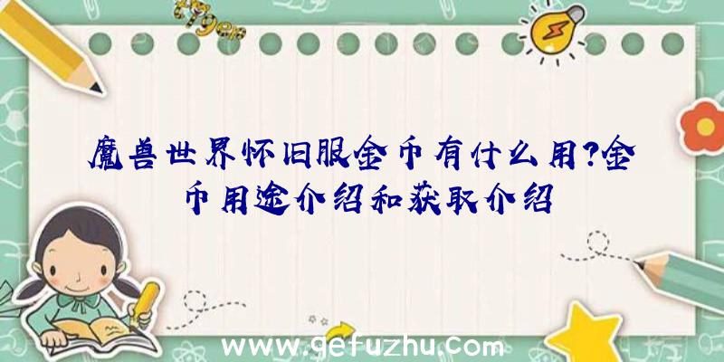 魔兽世界怀旧服金币有什么用？金币用途介绍和获取介绍